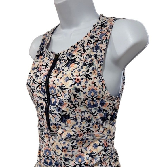 Athleta Womens XS Floral Ruched Rash Guard Swim Top Zip Front Vacation Beach - Picture 2 of 10